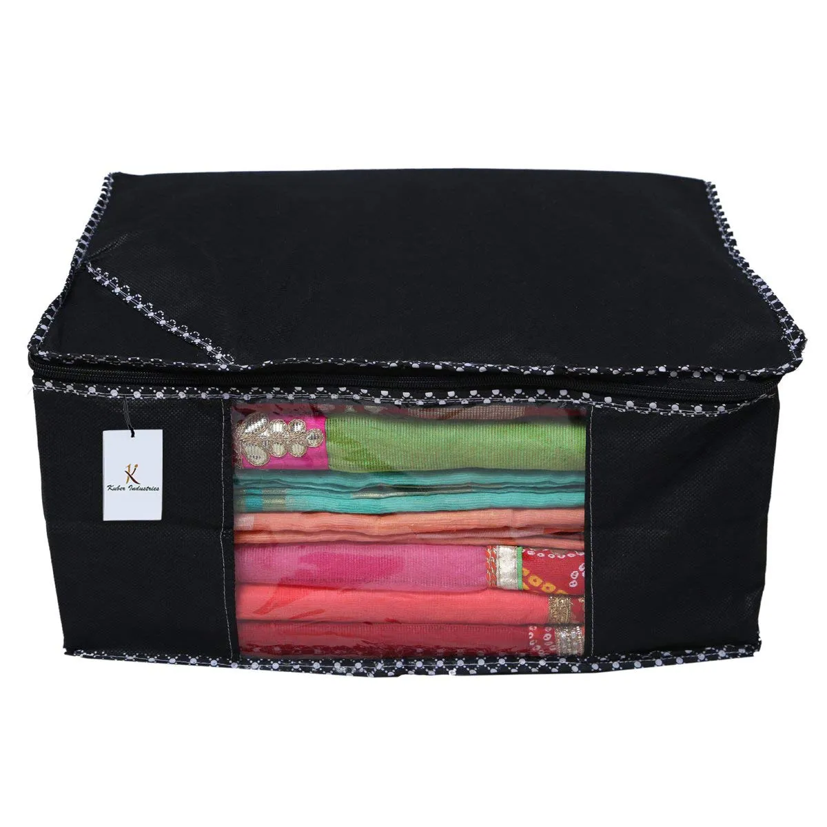 Kuber Industries 2 Piece Non Woven Designer Saree Cover/Saree Bag/Storage Bag, 9 inch, Black