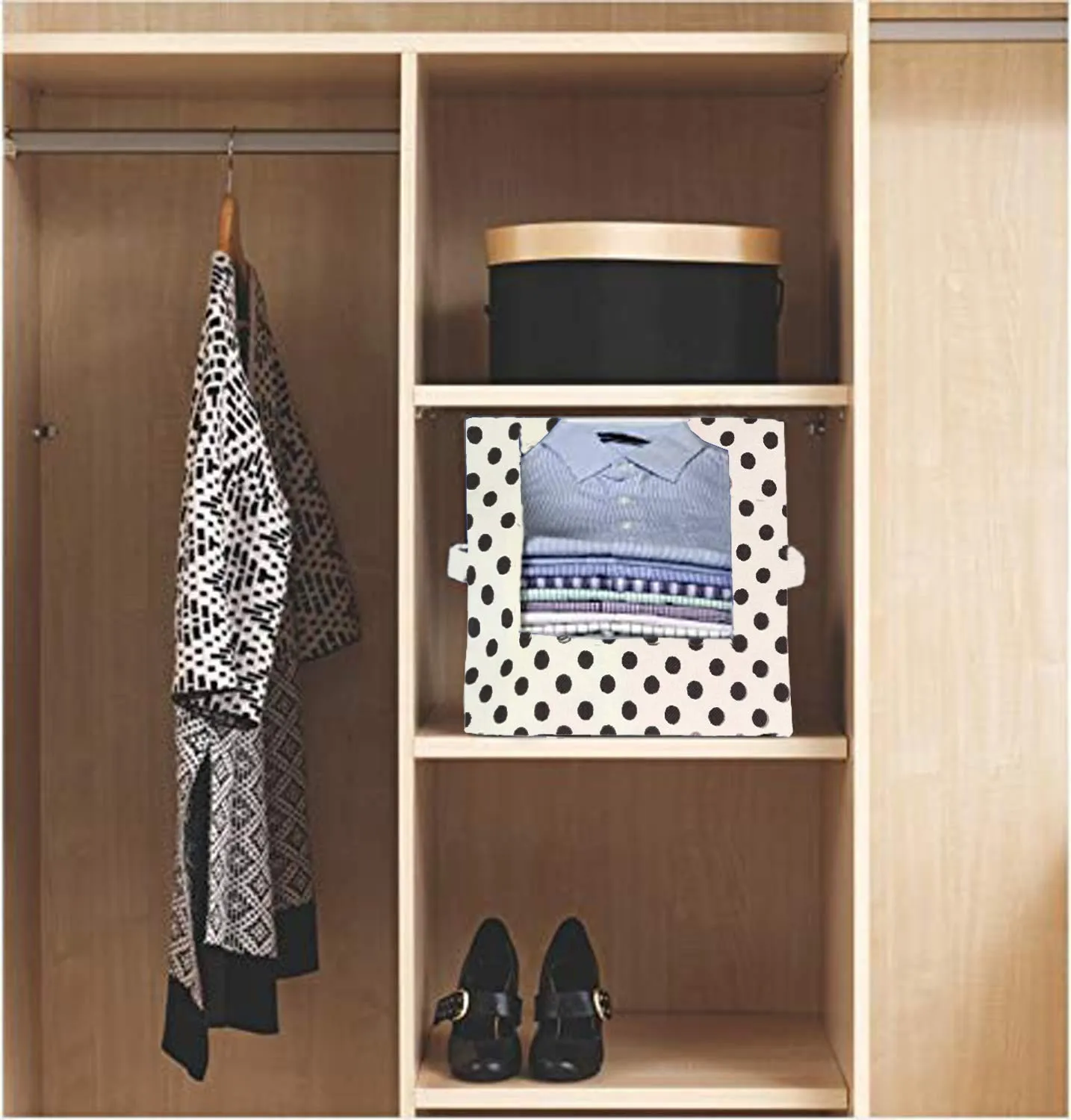 Kuber Industries CTKTC022586 Polka Dot Non-Woven Shirt Stacker Wardrobe Organizer (Ivory)