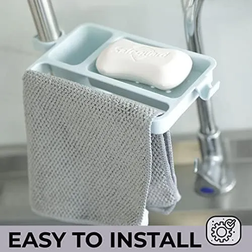 Kuber Industries Kitchen Organizer With Soap Holder|Premium PP|Durable & Sturdy|DIY Self-Adhesive Design|Multipurpose Bathroom Shelf|Smart Drainage Holes|TM18005|Pack Of 6 |Blue