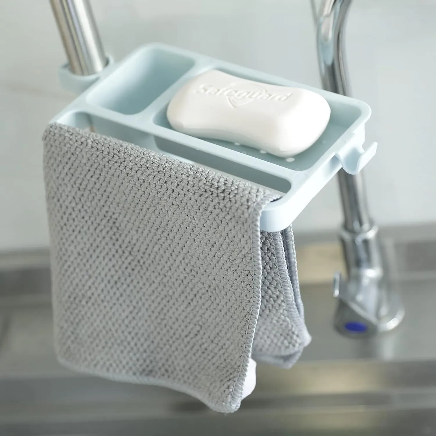 Kuber Industries Kitchen Organizer With Soap Holder|Premium PP|Durable & Sturdy|DIY Self-Adhesive Design|Multipurpose Bathroom Shelf|Smart Drainage Holes|TM18005|Pack Of 6 |Blue