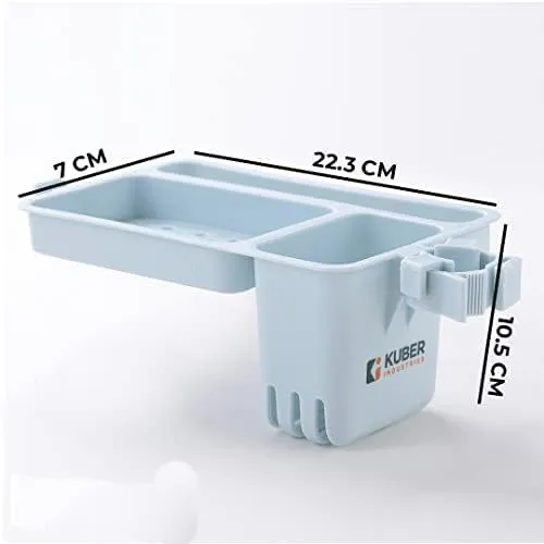 Kuber Industries Kitchen Organizer With Soap Holder|Premium PP|Durable & Sturdy|DIY Self-Adhesive Design|Multipurpose Bathroom Shelf|Smart Drainage Holes|TM18005|Pack Of 6 |Blue