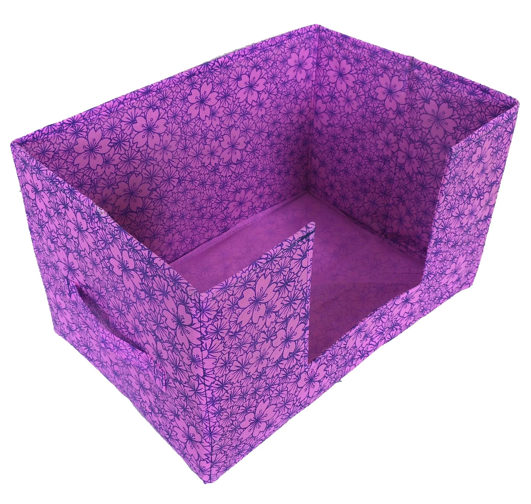 Kuber Industries Metalic Flower Print 2 Pieces Large Capacity Space Saver Closet, Non-Woven Rectangle Cloth Saree Stacker Wardrobe Organizer (Pink & Purple)