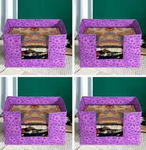 Kuber Industries Metalic Flower Print 2 Pieces Large Capacity Space Saver Closet, Non-Woven Rectangle Cloth Saree Stacker Wardrobe Organizer (Pink & Purple)