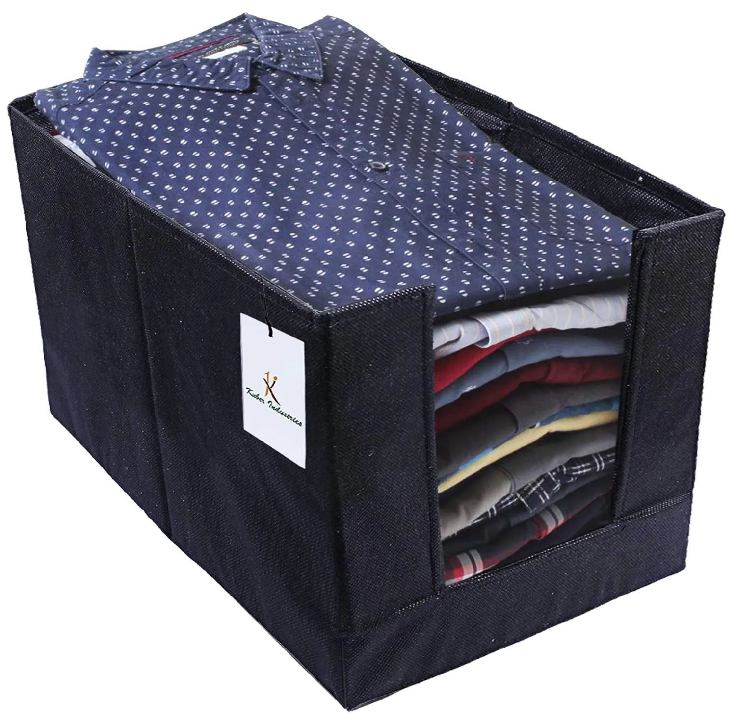 Kuber Industries (Set of 6) Clothes Organiser for Wardrobe - Foldable and Stackable Organizer for Shirt | Garments | Cloth - Storage Container Separator for Closet | Almirah | Shelf | Cupboard (Black)