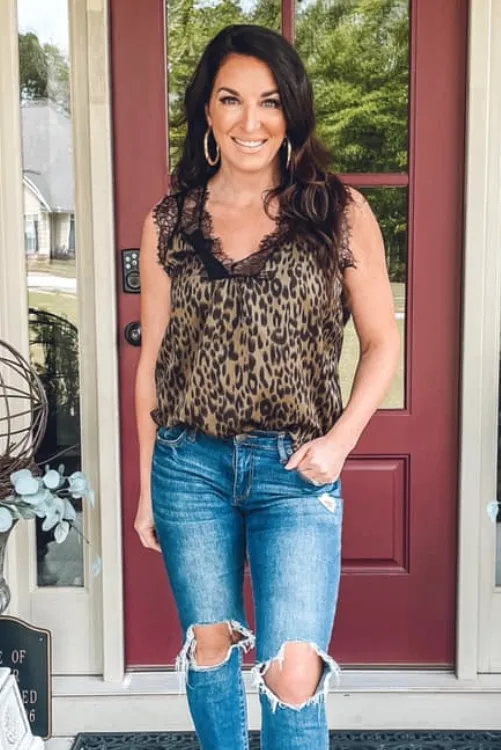 Leopard and Lace Green Tank