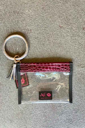 Makeup Junkie In The Clear Bubble Gator Wine Wristlet