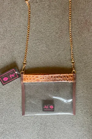 Makeup Junkie In the Clear COGNAC BUBBLE GATOR Crossbody
