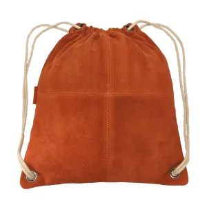 MANDAVA Suede Leather Drawstring Backpack Unisex Sack Cinch School/College/Gym Bag (Tan)