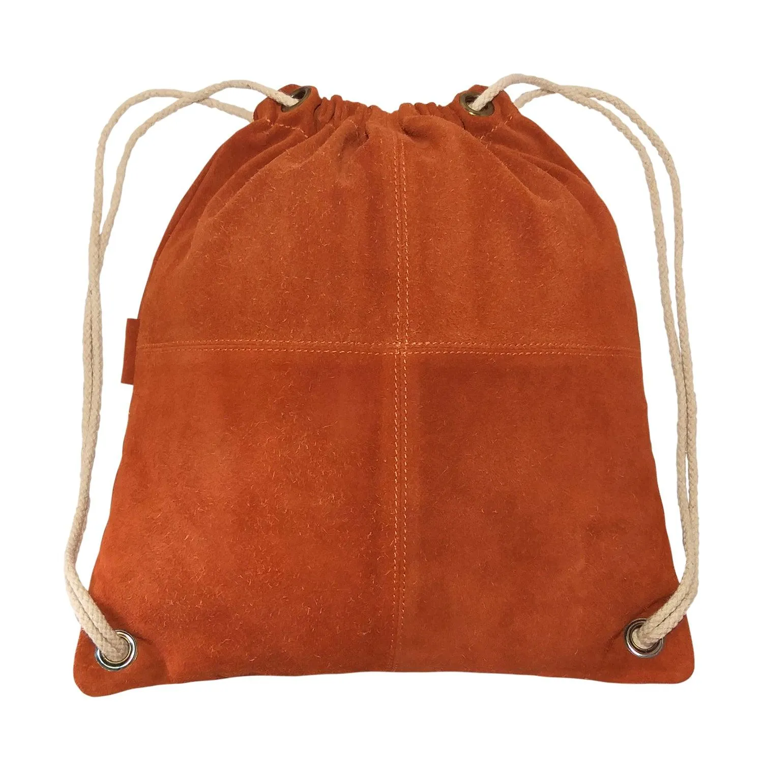 MANDAVA Suede Leather Drawstring Backpack Unisex Sack Cinch School/College/Gym Bag (Tan)