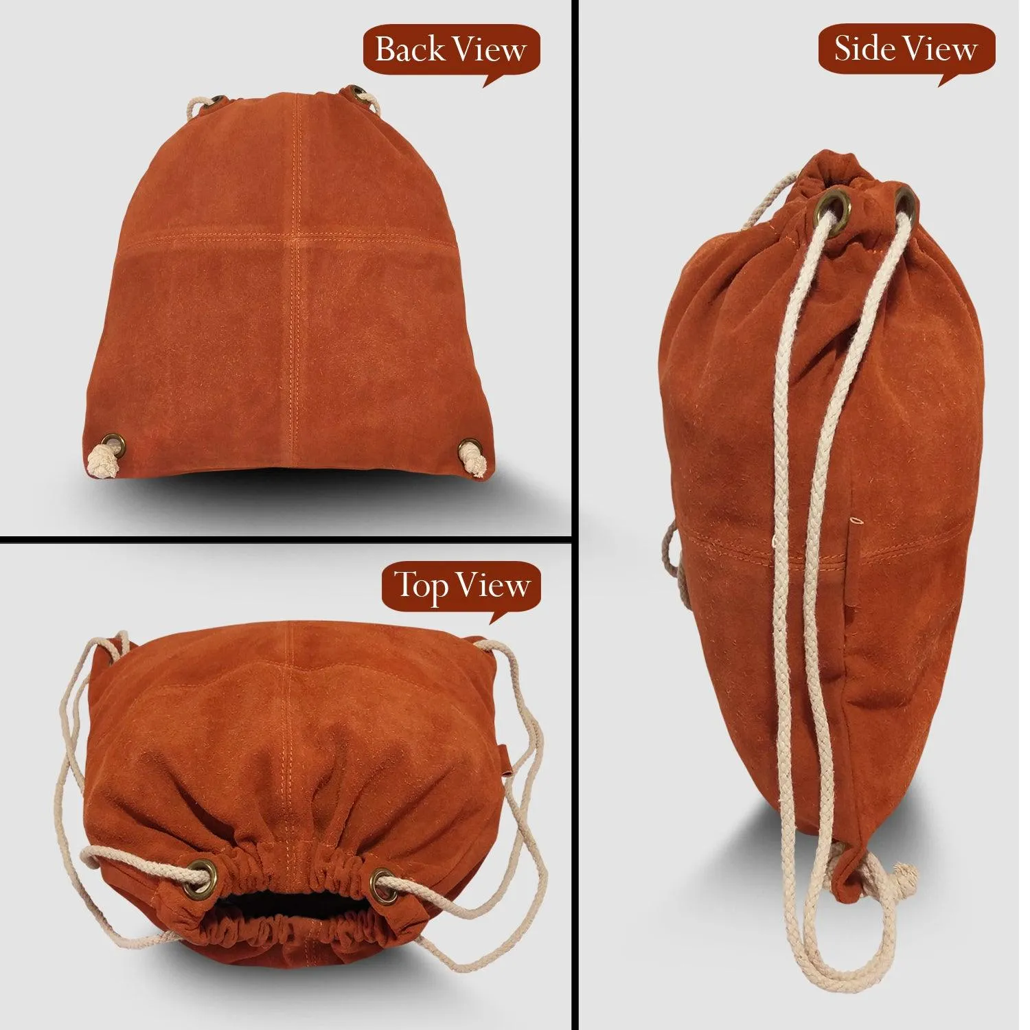 MANDAVA Suede Leather Drawstring Backpack Unisex Sack Cinch School/College/Gym Bag (Tan)