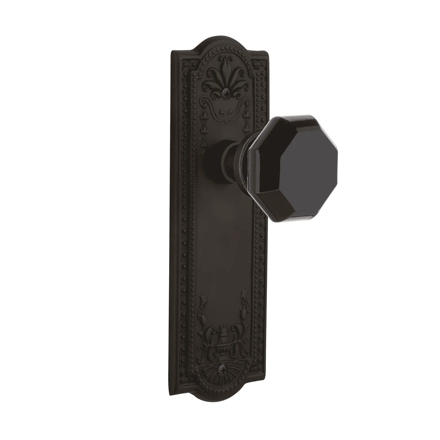 Meadows Long Plate with Black Waldorf Knob in Oil-Rubbed Bronze