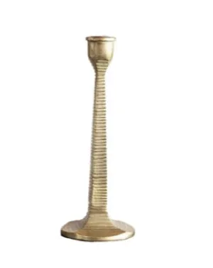 Metal Taper Holder with Ridged Pattern, Gold Finish