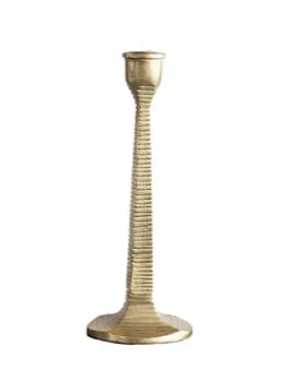 Metal Taper Holder with Ridged Pattern, Gold Finish