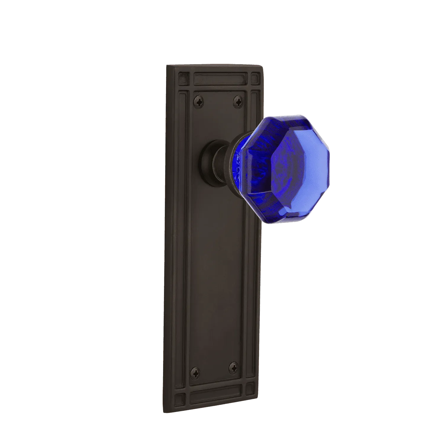 Mission Long Plate with Cobalt Waldorf Knob in Oil-Rubbed Bronze