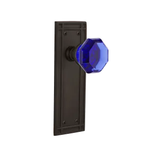Mission Long Plate with Cobalt Waldorf Knob in Oil-Rubbed Bronze