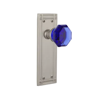 Mission Long Plate with Cobalt Waldorf Knob in Satin Nickel