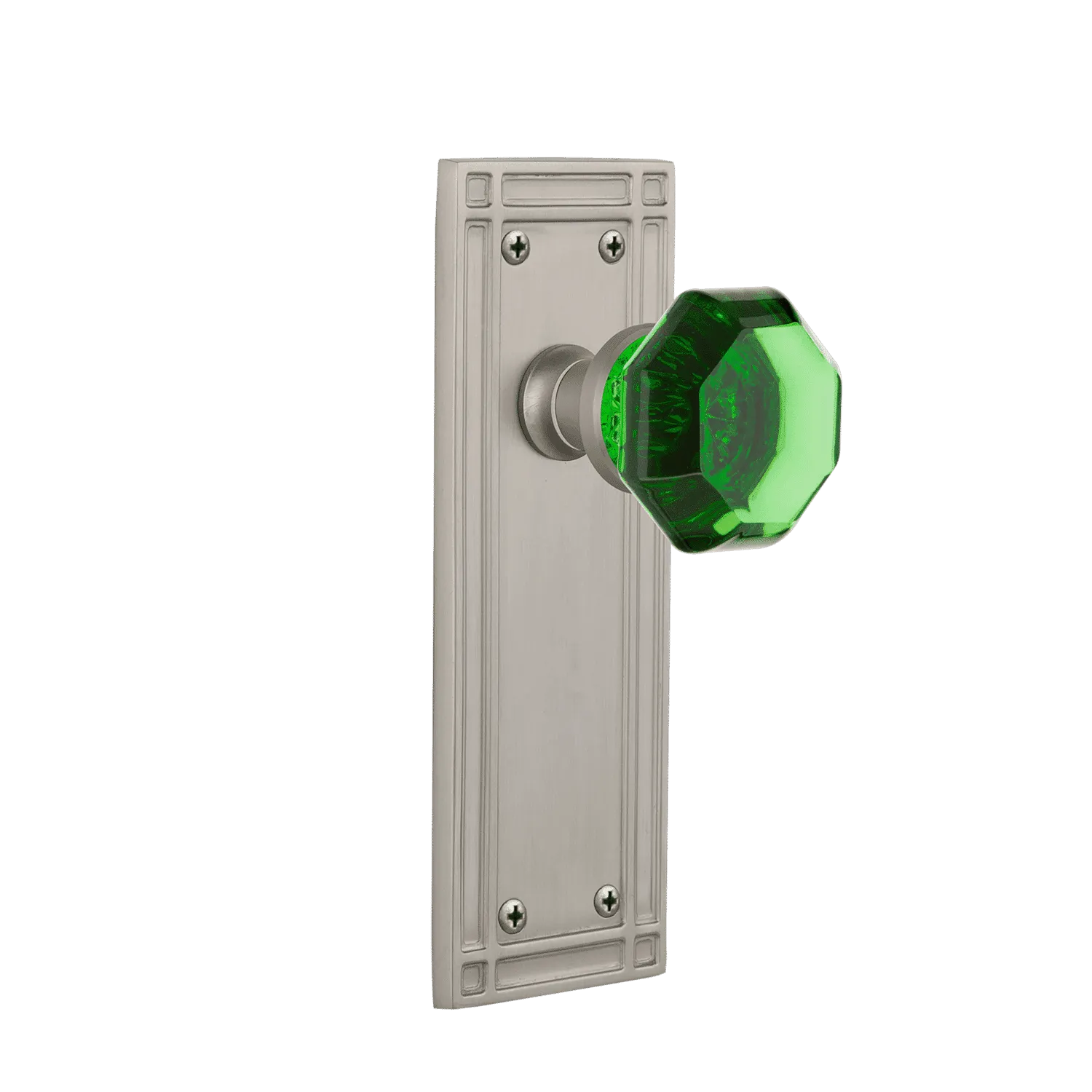 Mission Long Plate with Emerald Waldorf Knob in Satin Nickel