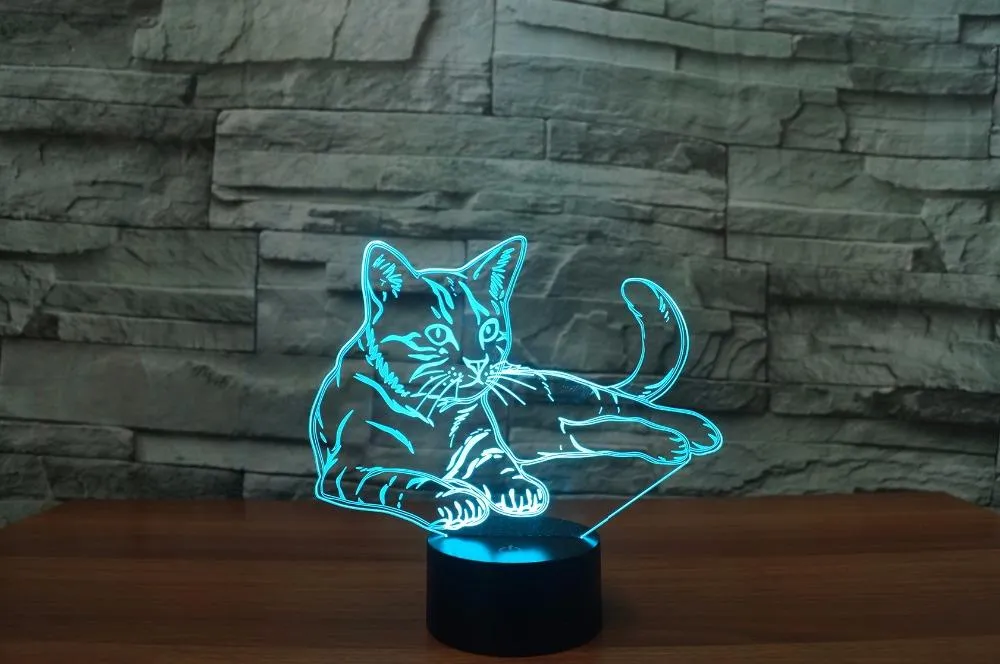 New Lovely Cat 3D Night USB LED Decoration Lamp 7 Colors