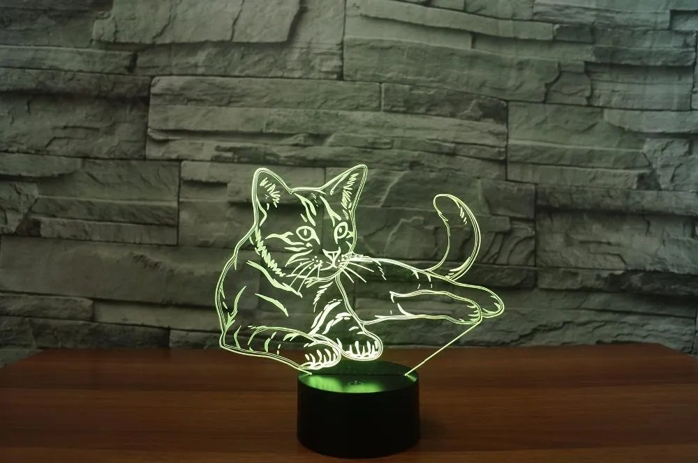 New Lovely Cat 3D Night USB LED Decoration Lamp 7 Colors