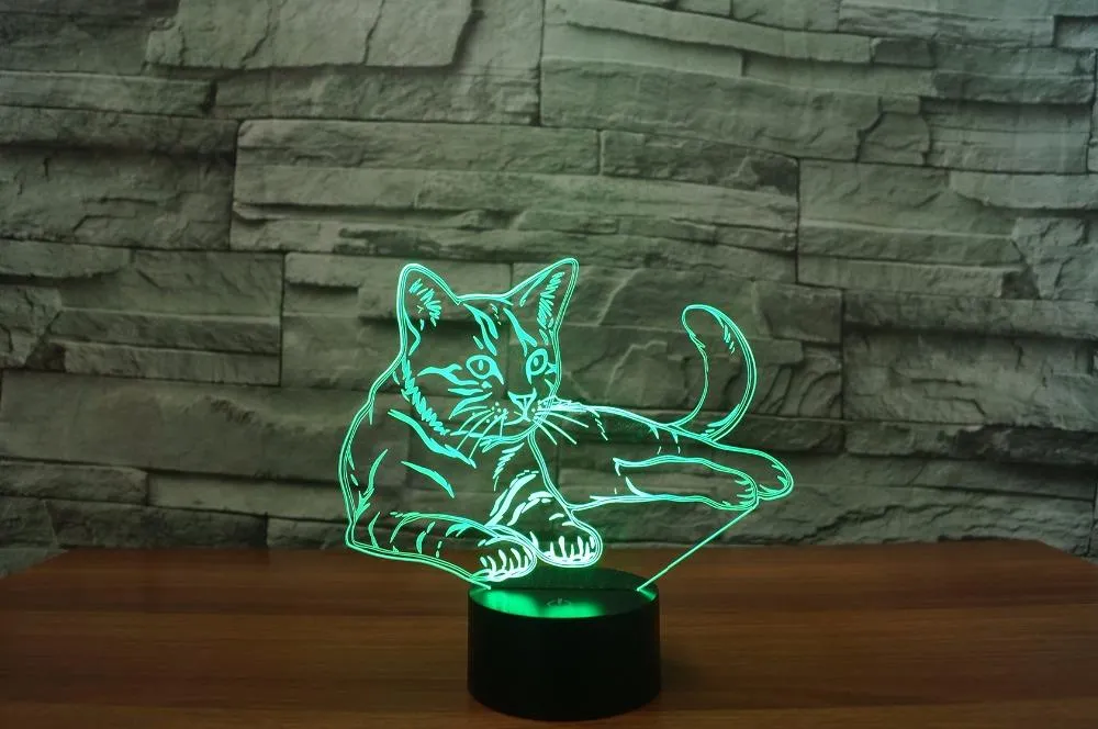 New Lovely Cat 3D Night USB LED Decoration Lamp 7 Colors