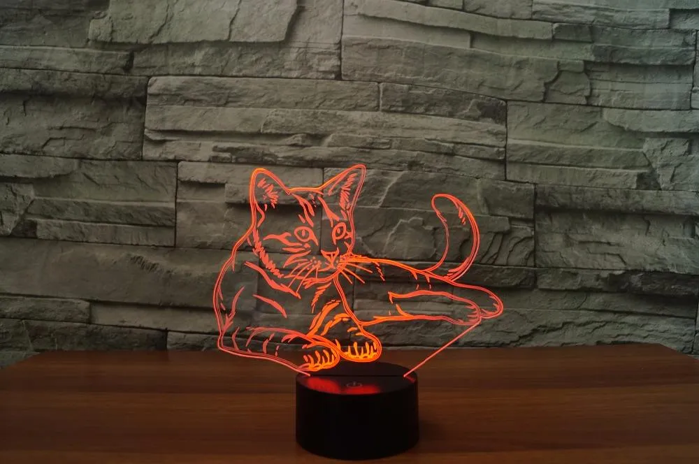New Lovely Cat 3D Night USB LED Decoration Lamp 7 Colors