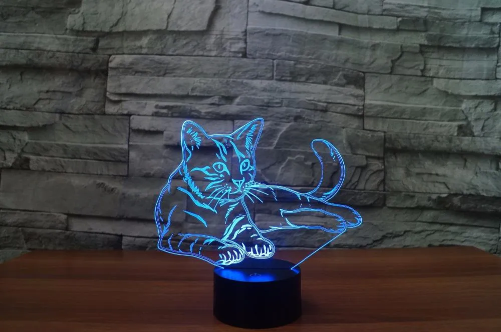 New Lovely Cat 3D Night USB LED Decoration Lamp 7 Colors