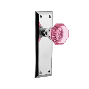 New York Long Plate with Pink Waldorf Knob in Bright Chrome