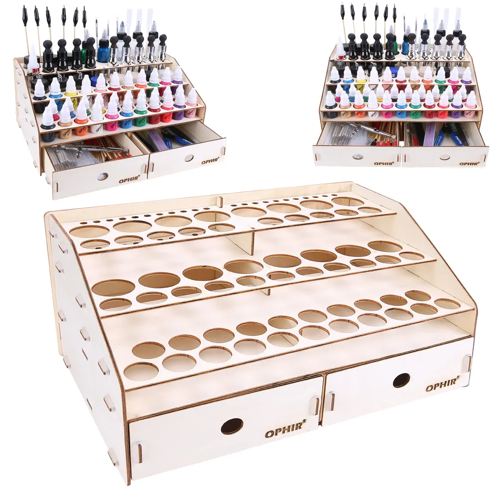 OPHIR Wooden Paint Rack Stand Pigment Bottle Tool Storage with Cabinet Holder Organizer for 58 Bottles of Paints