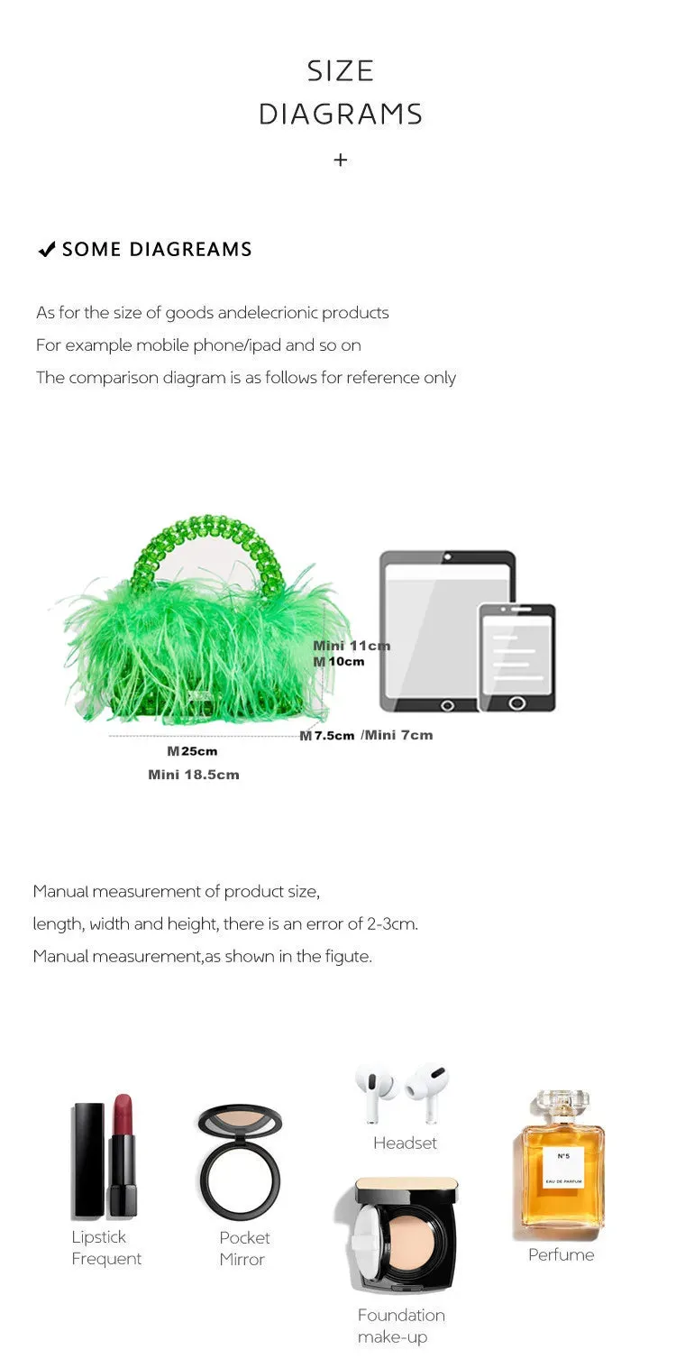 Ostrich Feather Fur Clear Acrylic Crystal Tote