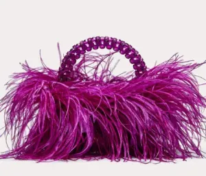 Ostrich Feather Fur Clear Acrylic Crystal Tote