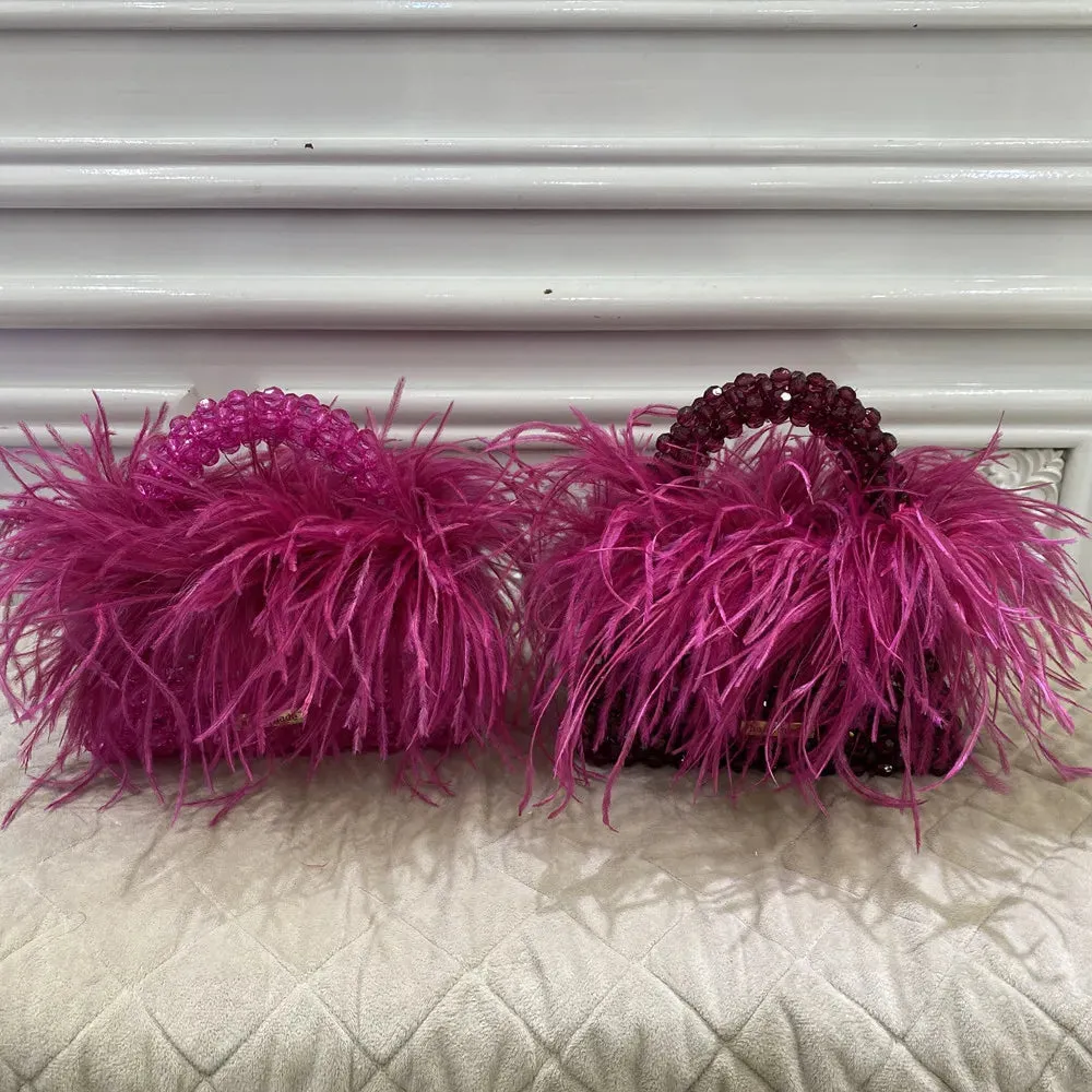 Ostrich Feather Fur Clear Acrylic Crystal Tote