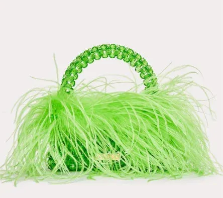 Ostrich Feather Fur Clear Acrylic Crystal Tote