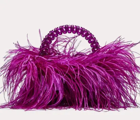 Ostrich Feather Fur Clear Acrylic Crystal Tote