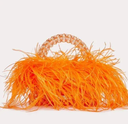 Ostrich Feather Fur Clear Acrylic Crystal Tote