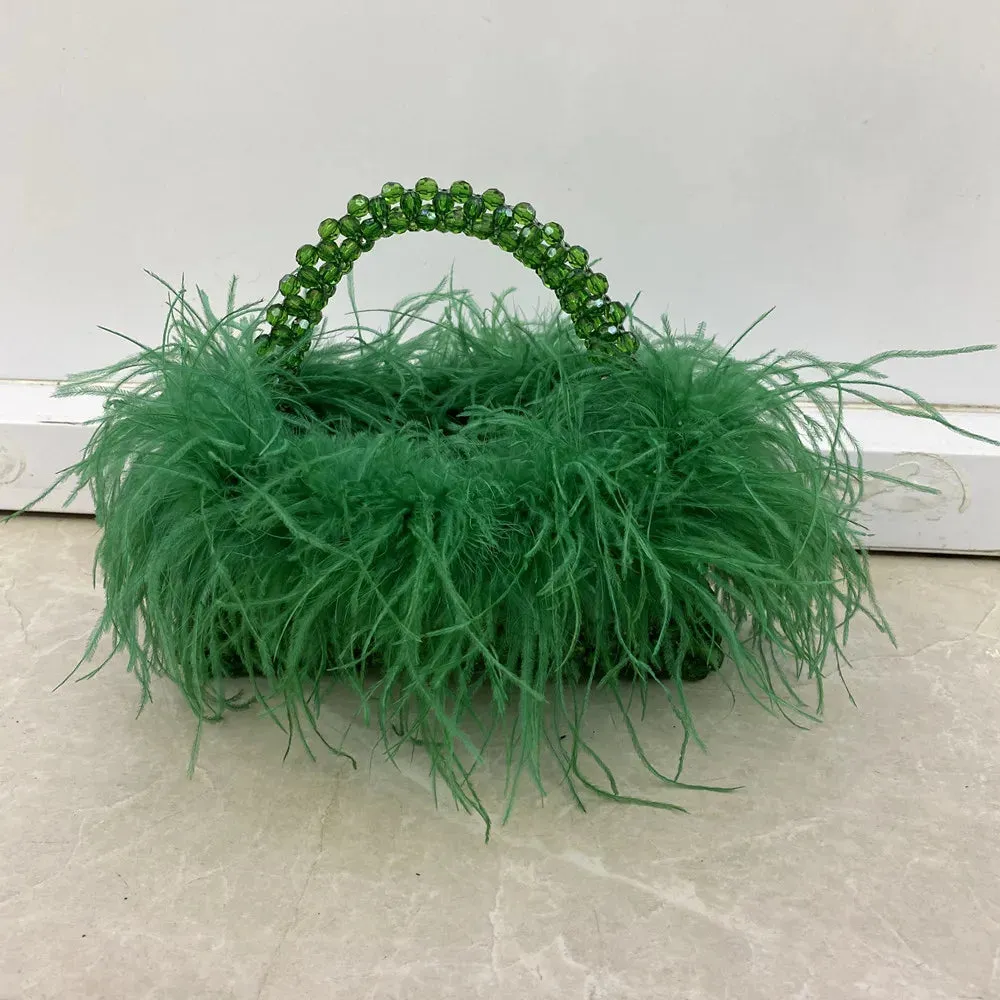 Ostrich Feather Fur Clear Acrylic Crystal Tote