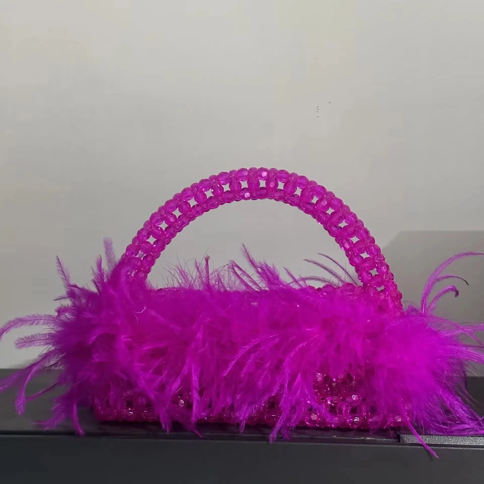 Ostrich Feather Fur Clear Acrylic Crystal Tote