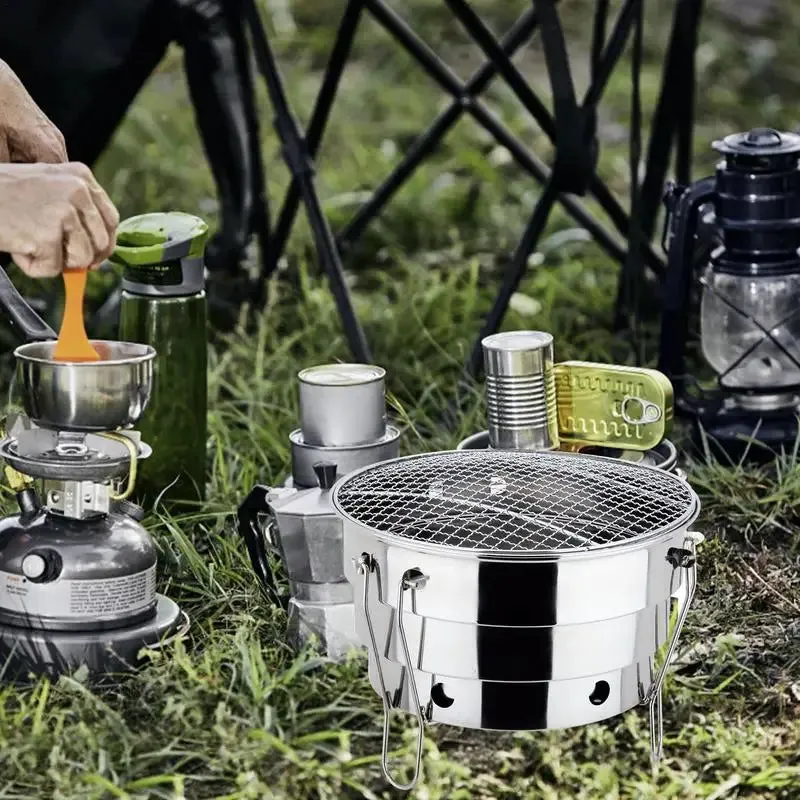 Portable Outdoor BBQ Grill Stainless Steel Fire Pit Charcoal Grill Burner