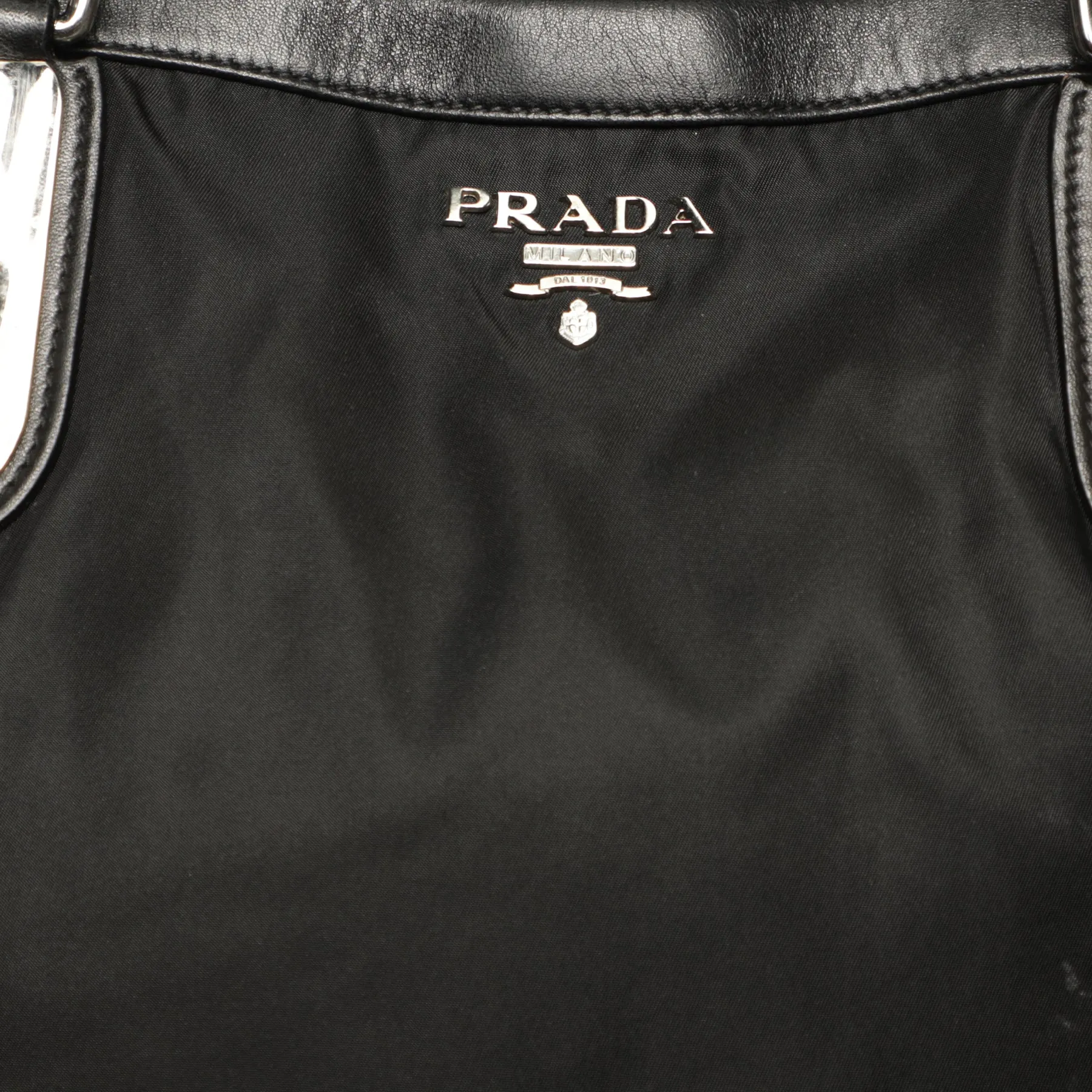Prada Nylon Zipper Leather Shoulder Tote Hobo Bag