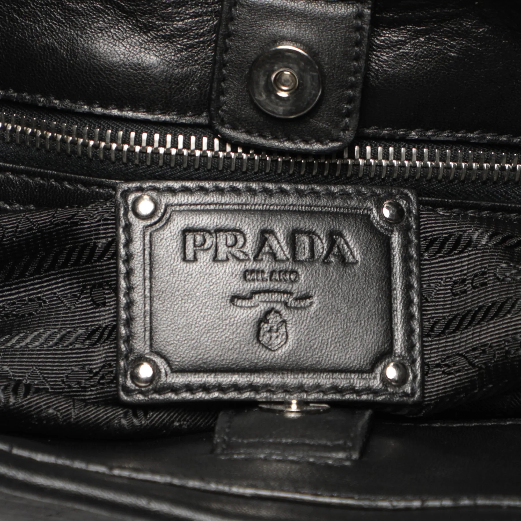Prada Nylon Zipper Leather Shoulder Tote Hobo Bag