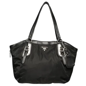 Prada Nylon Zipper Leather Shoulder Tote Hobo Bag