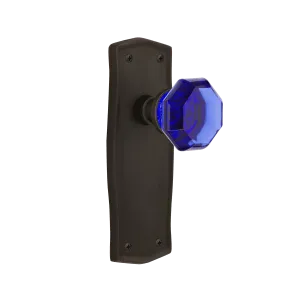 Prairie Long Plate with Cobalt Waldorf Knob in Oil-Rubbed Bronze