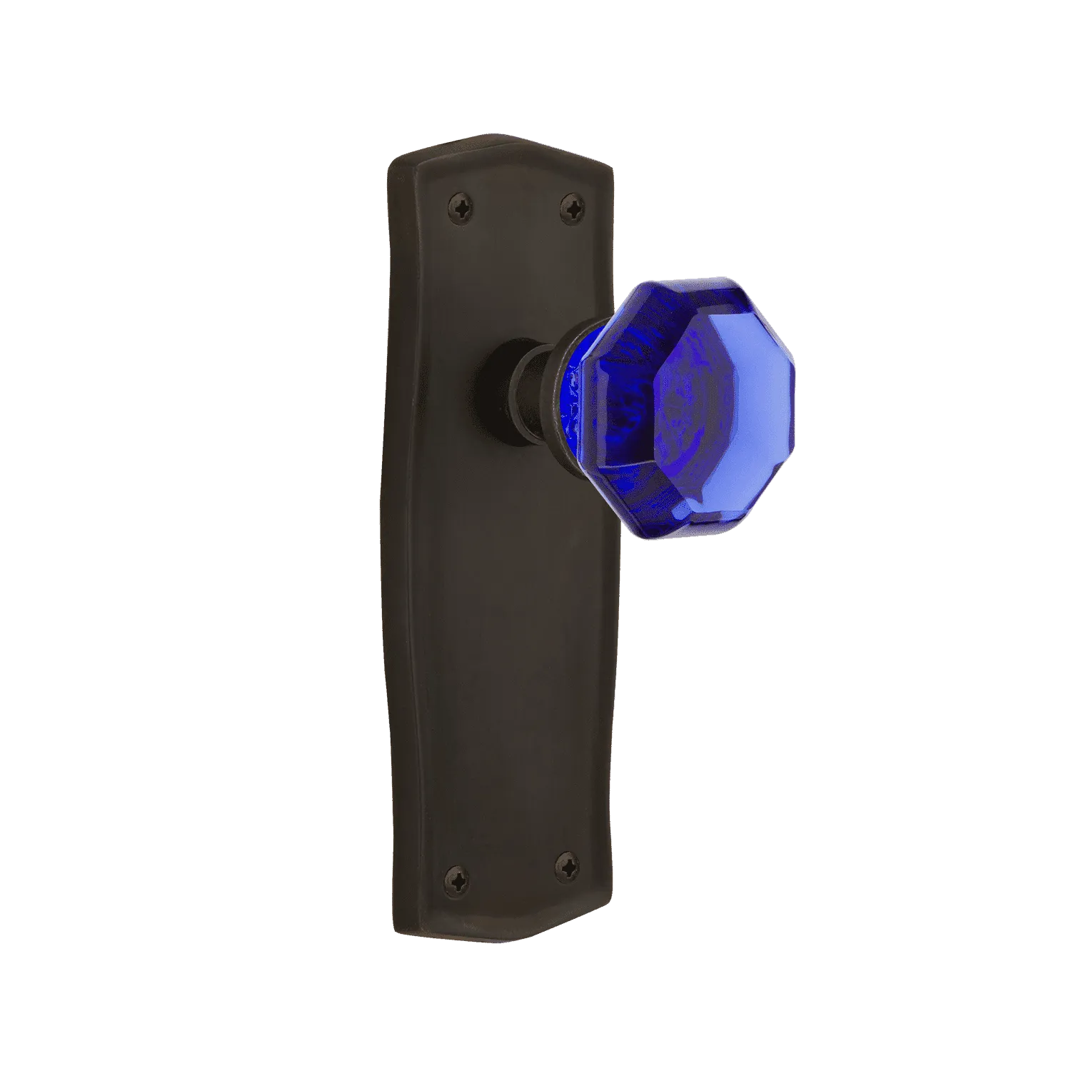 Prairie Long Plate with Cobalt Waldorf Knob in Oil-Rubbed Bronze