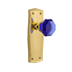 Prairie Long Plate with Cobalt Waldorf Knob in Polished Brass