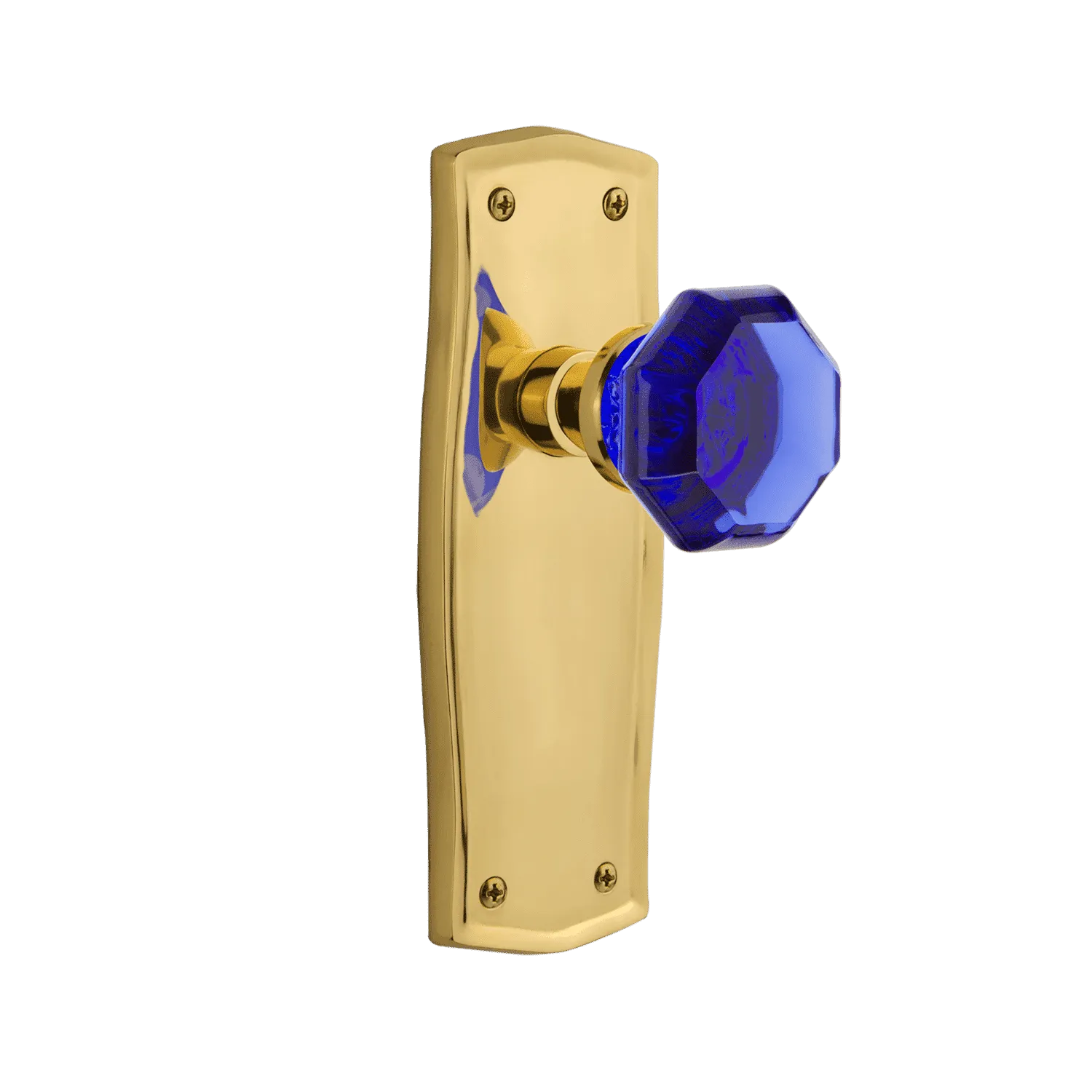 Prairie Long Plate with Cobalt Waldorf Knob in Polished Brass