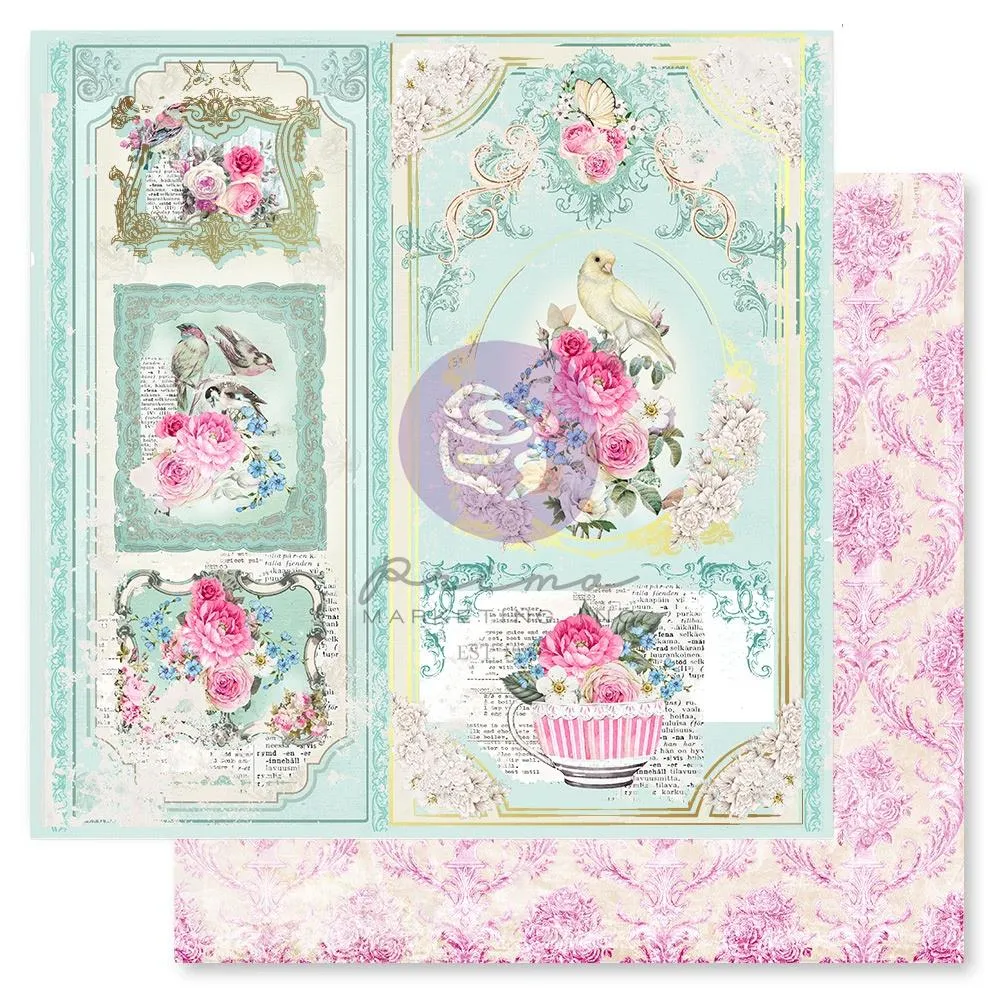 Prima Marketing Avec Amour Double-Sided Cardstock 12"X12" - Sweet Birds, W/Foil Details*