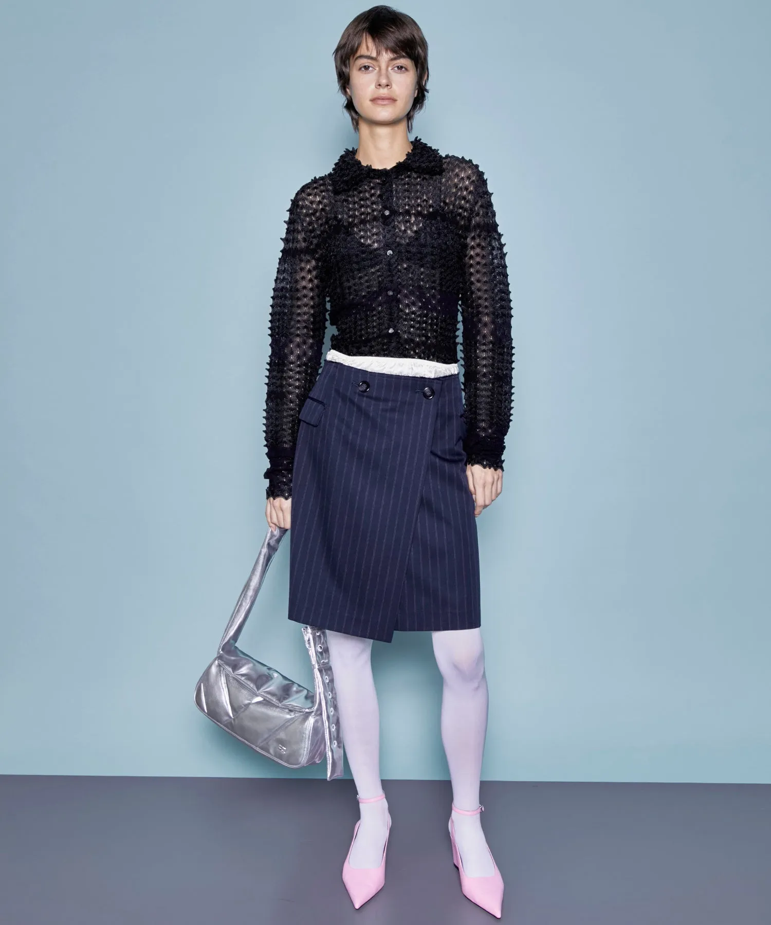 Quilted Narrow Flap Shoulder Bag