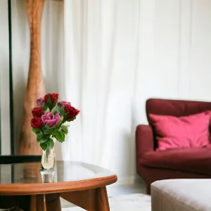 Red and pink floral arrangement Handmade Crochet
