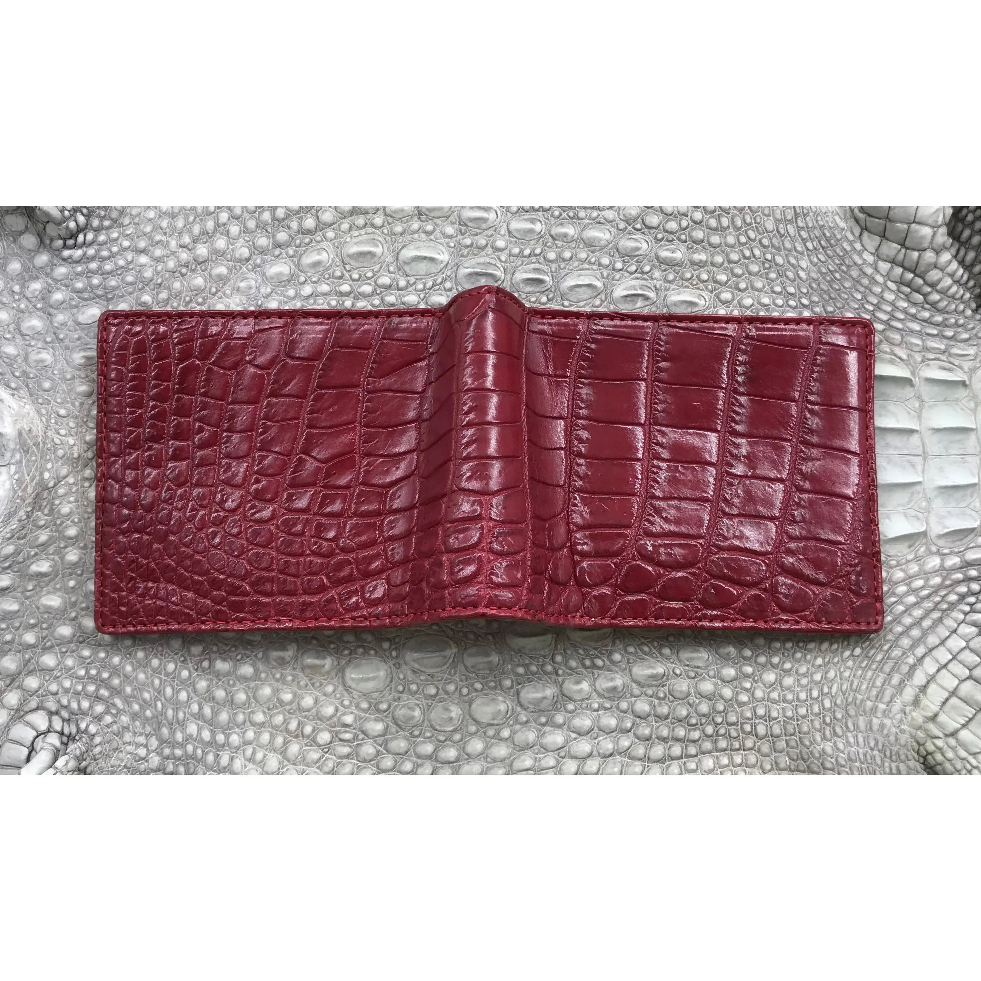 Red Burgundy Alligator Skin Bifold Wallet For Men | Handmade Crocodile Leather Wallet RFID Blocking | VL5539