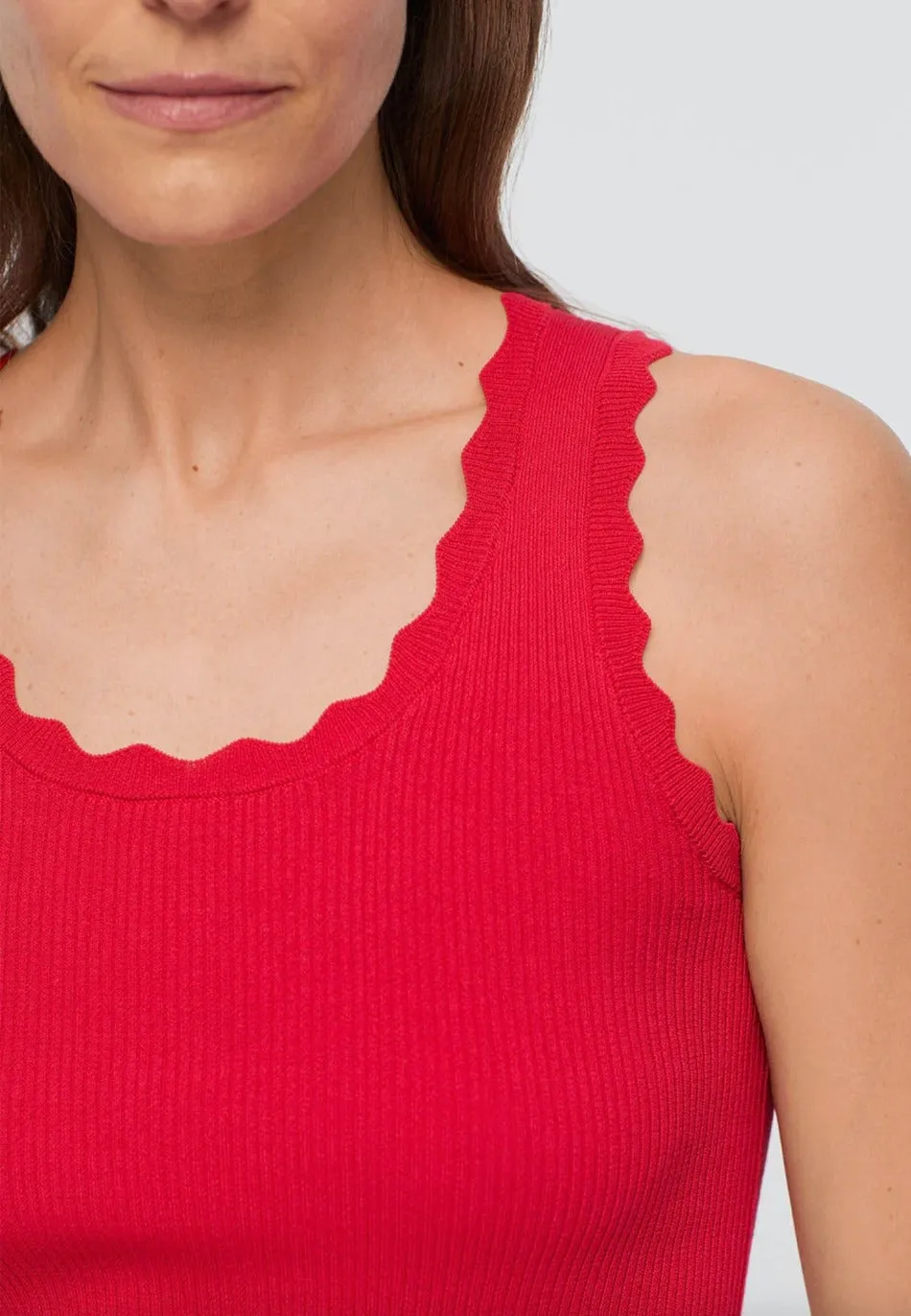 Rib Top Waves Neck Details Fushia