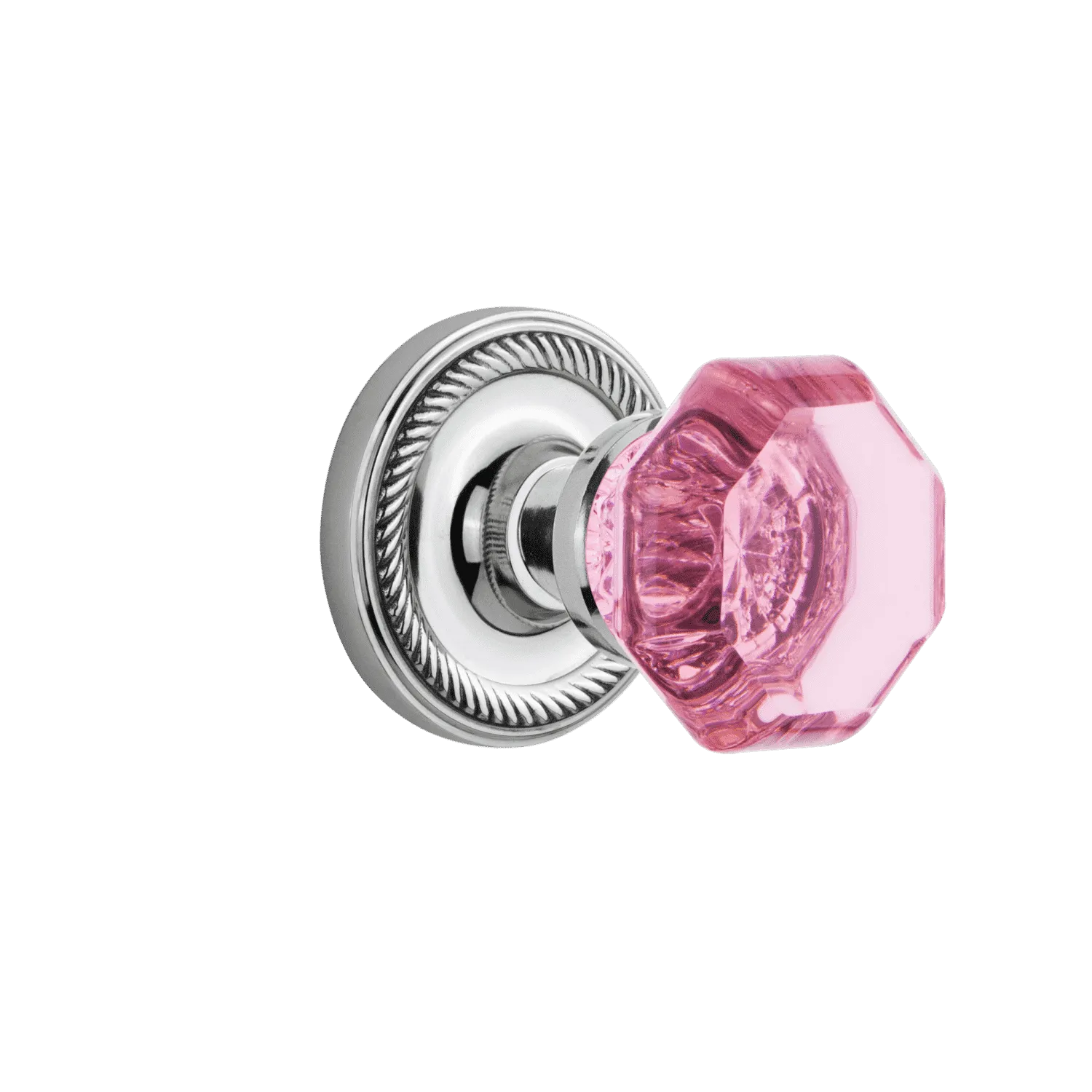 Rope Rosette with Pink Waldorf Knob in Bright Chrome